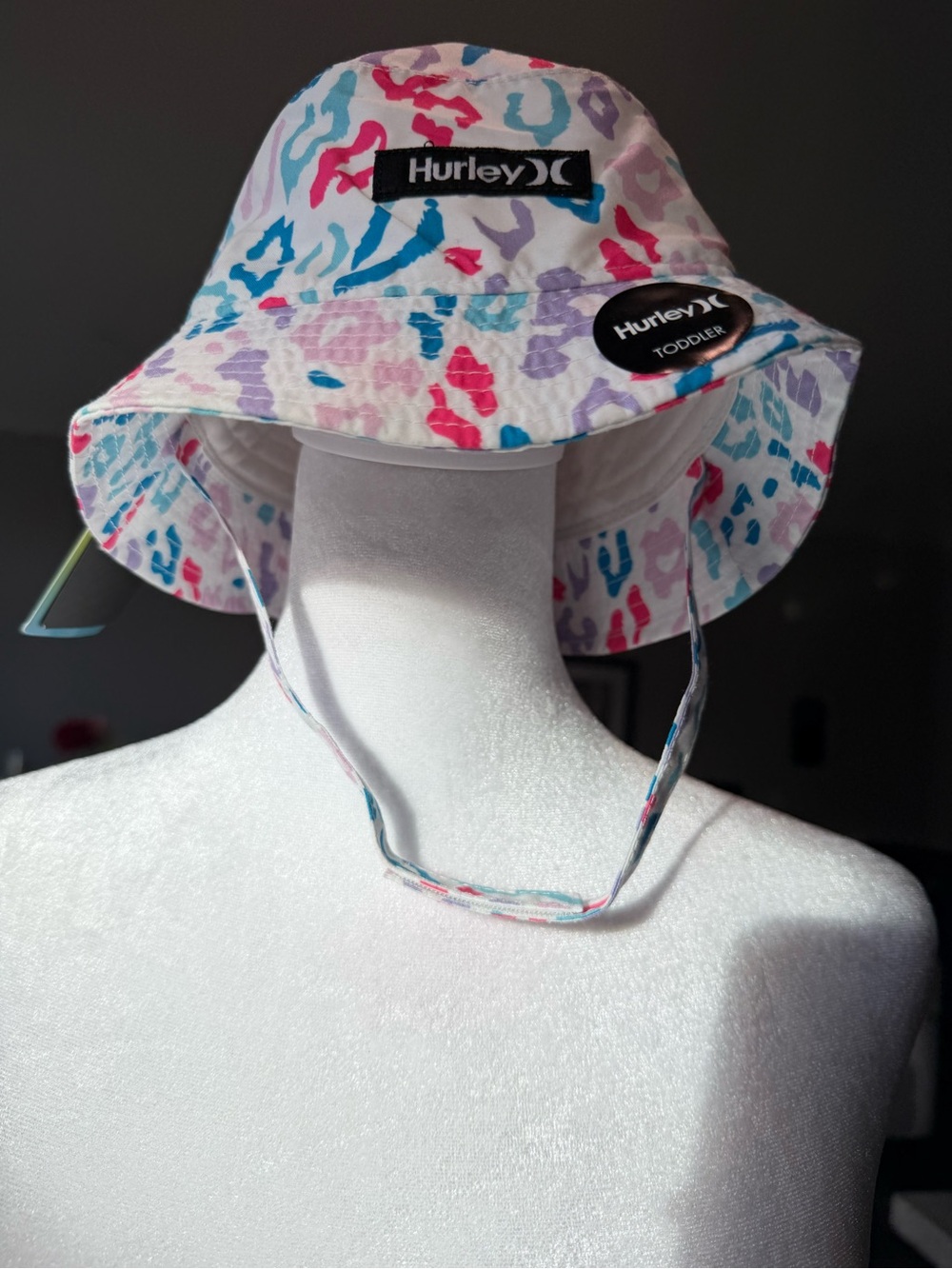Hurley Toddler White Bucket Hat with Pink, Blue & Purple Print